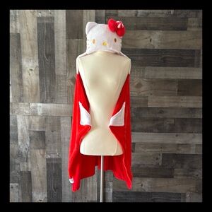 Hello Kitty hoodie blanket girls OS fuzzy fleece loungewear candy cane cat